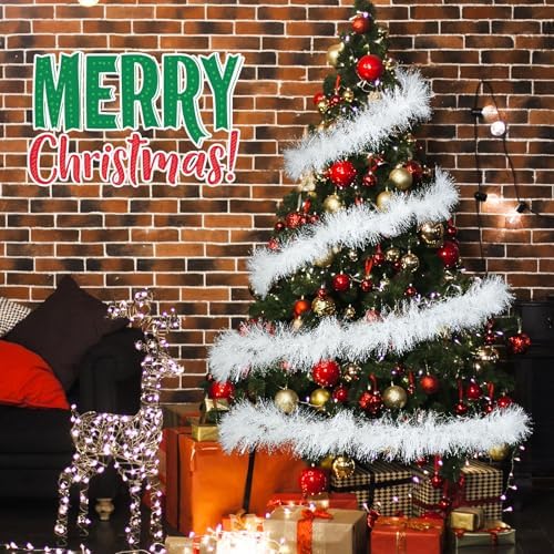 Shappy 90 ft 6 Rolls Christmas Tinsel Garland for Tree, Reflective White