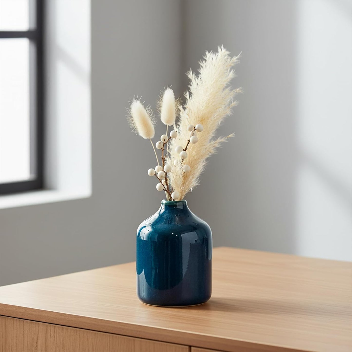 Blue Ceramic Vase for Pampas Grass / Dark Blue / 4 Inch