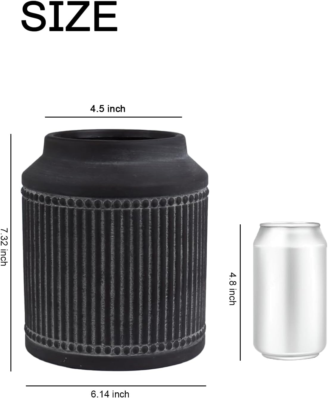 Ribbed Ceramic Vase / Black / 7.32 Inch