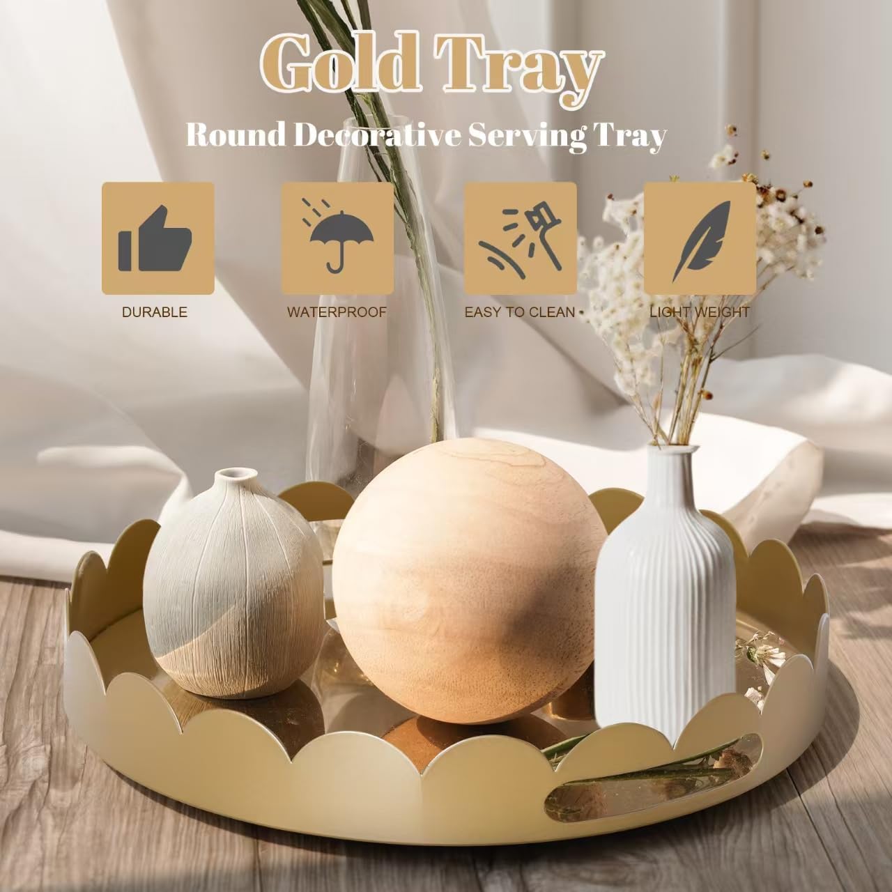 11" Versatile Ottoman Tray / Gold