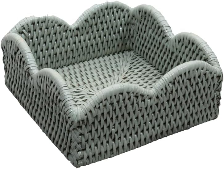 Rattan Scalloped Napkin Holder / Cocktail / Green / 6 Inch