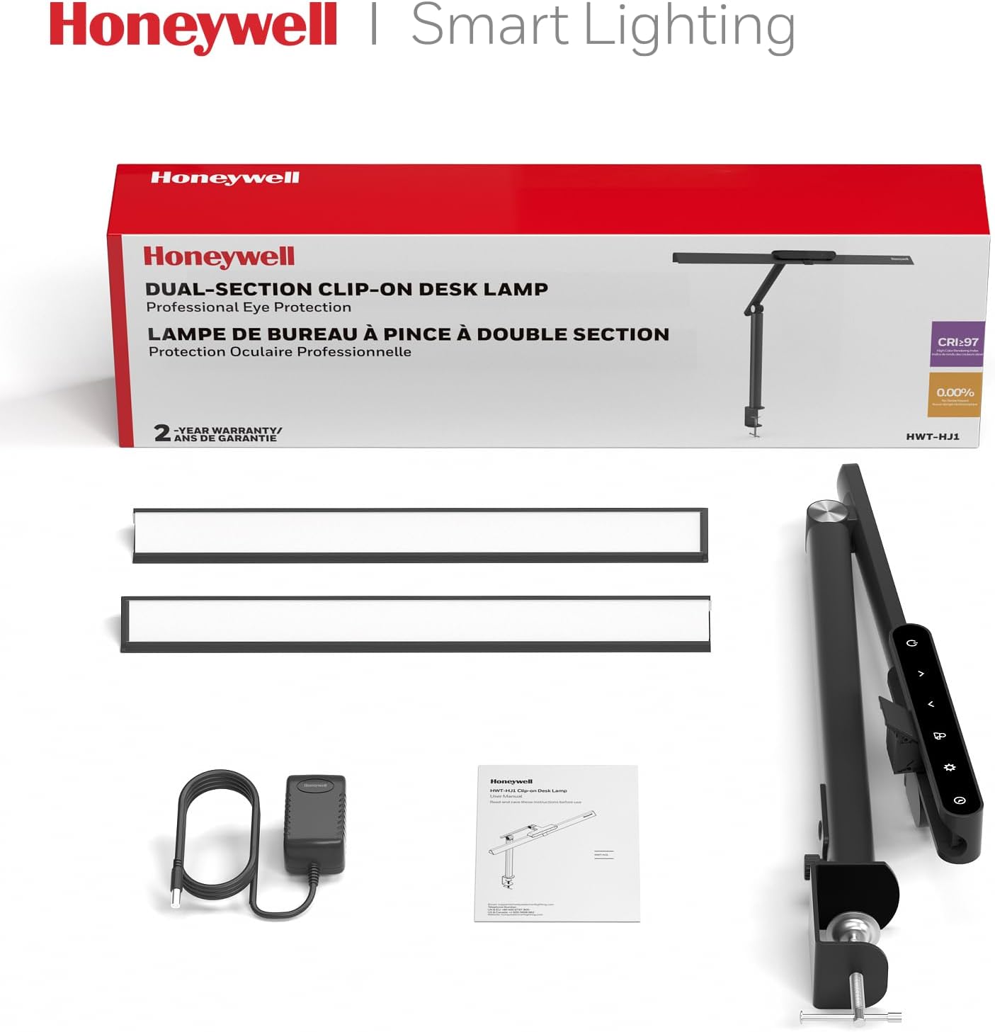 Honeywell HJ1 Sunturalux LED Clamp Desk Lamp 1200LM for Home Office | CRI≥97, 3000K-5700K, Low Blue Light
