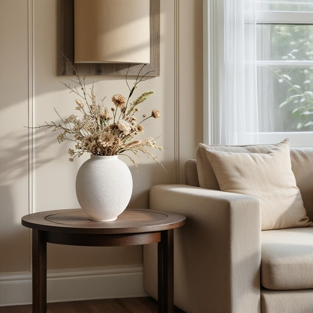 White Ceramic Vase / 9.8"-oval / White-9.8