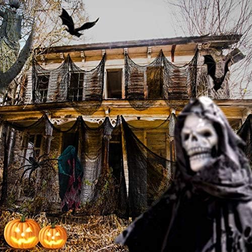 Halloween Creepy Cloth Giant (80 x 400 in.) Scary Gauze Cloth Spooky Halloween Decorations Party Supplies Decor Outdoor Yard Home Wall Haunted House Doorways Patio Garden Black