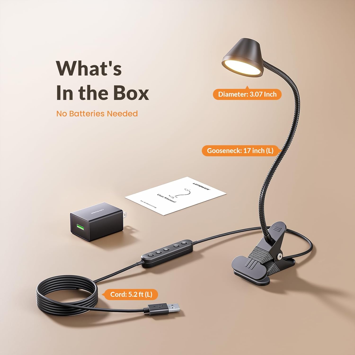 LEPOWER Clip on Light, Reading Lights for Books in Bed, 400LM, RG0 Eye-Care | 5 Colors & Stepless Dimming, Amber Glow