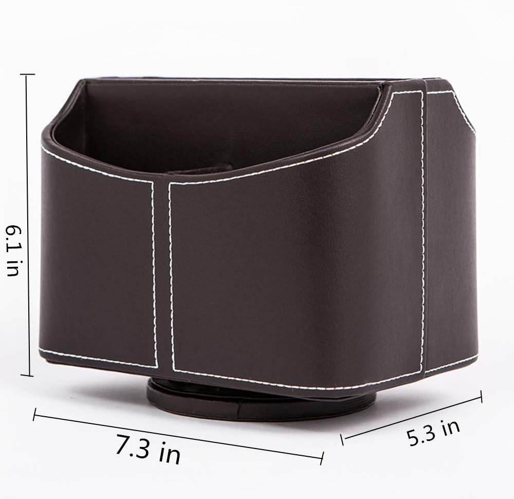 PU Leather Remote Control Holder 360 Degree Spinning Desk Organizer Storage Box for Remote / Brown