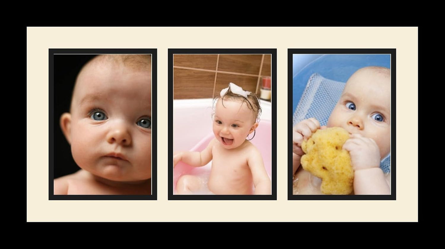 ArtToFrames Collage Photo Frame Single Mat with 3-5x7 Openings with Satin Black Frame and Rouge mat.