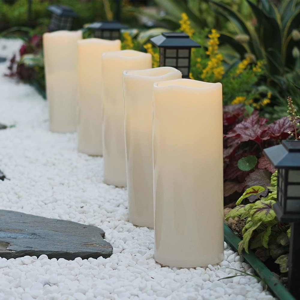 NONNO&ZGF 4X10'' Large Outdoor IP44 Warm White LED Rainproof Waterproof Candles, Huge Flameless Battery LED Pillar