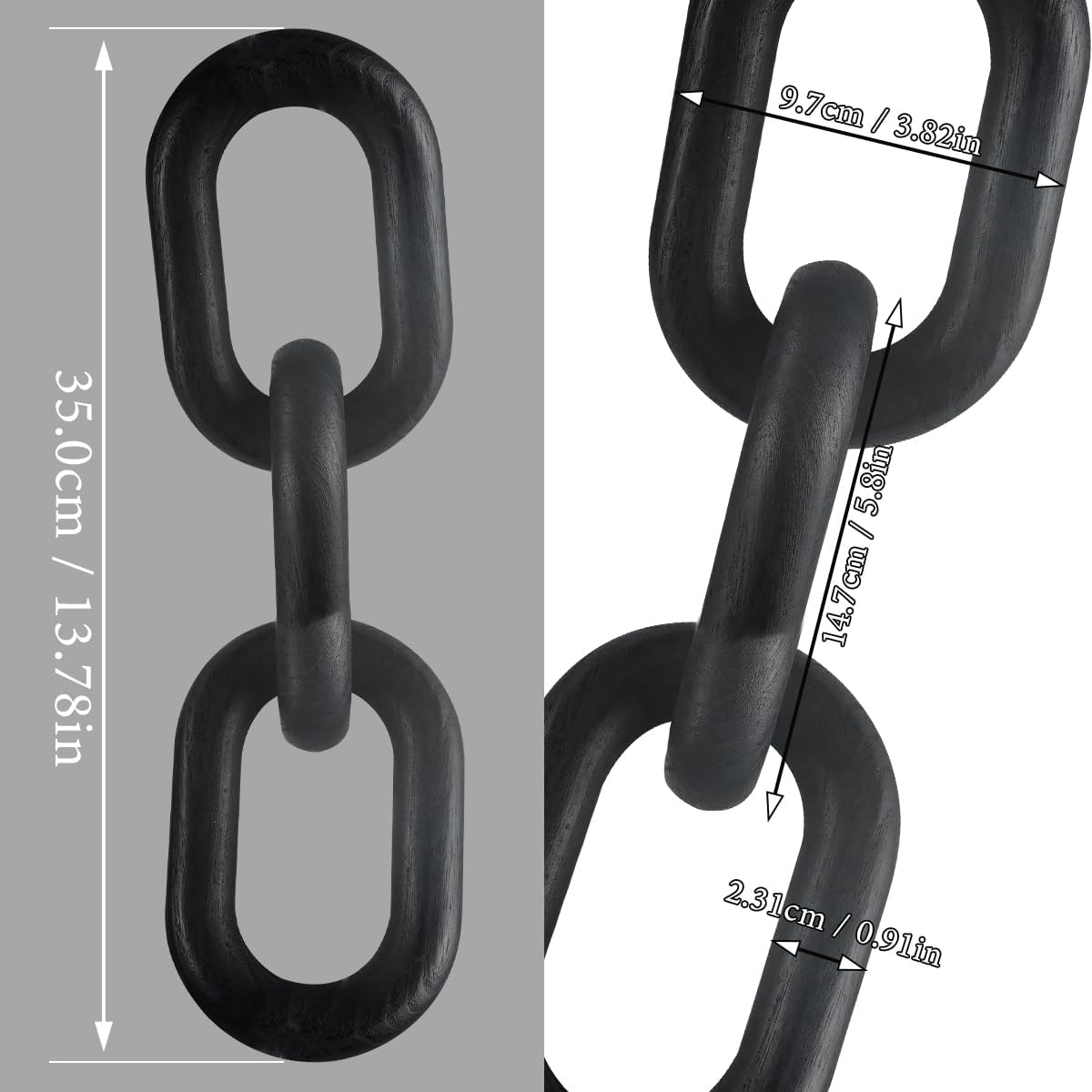 Wood Knot Decor 3-Link Wooden Chain Link Accent / Black