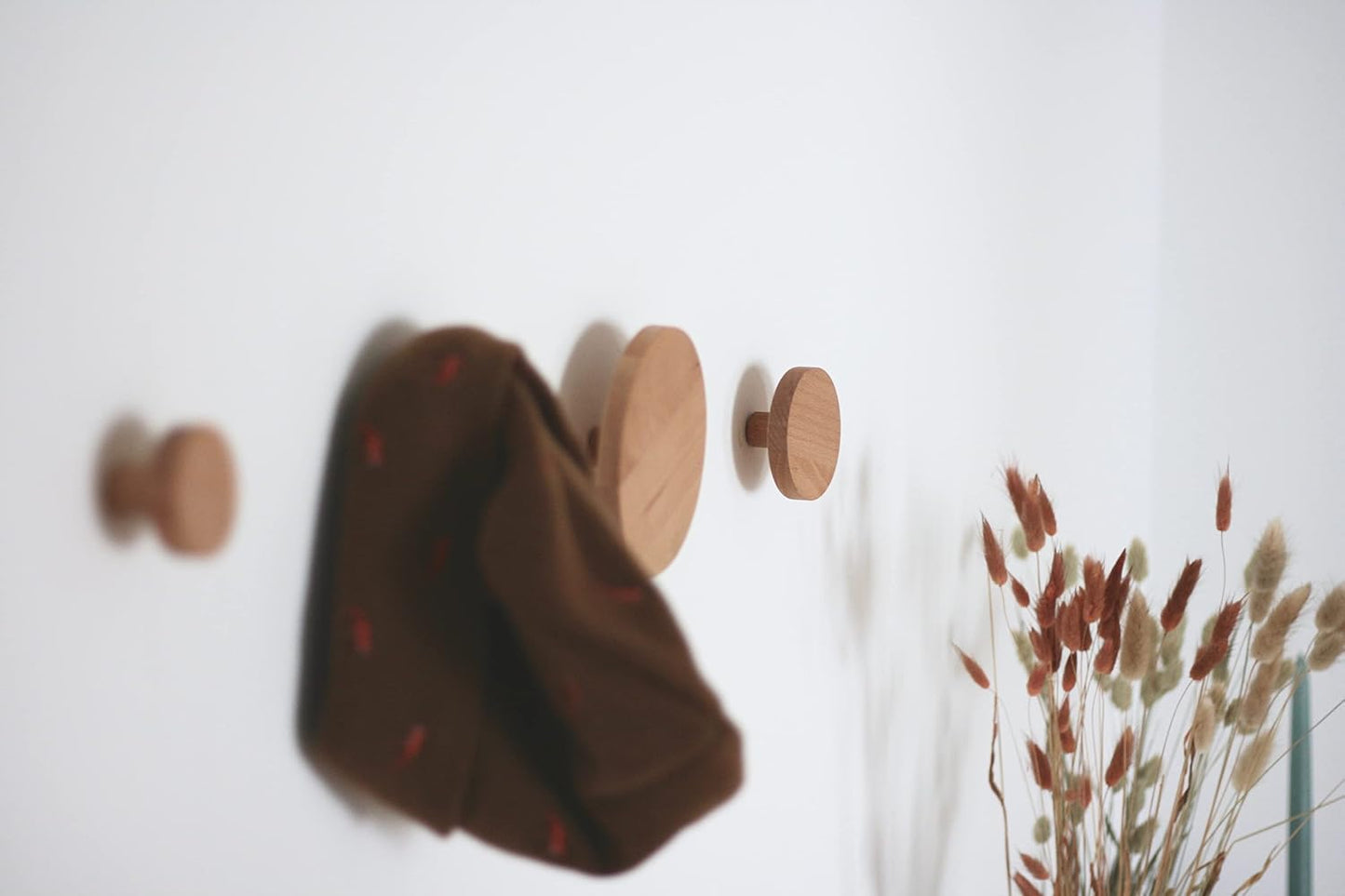 Bubble Coat Hooks Wood Round Wall Hook Wooden Wall Mounted Hangers Clothes Scarf / Beech / Set of 4