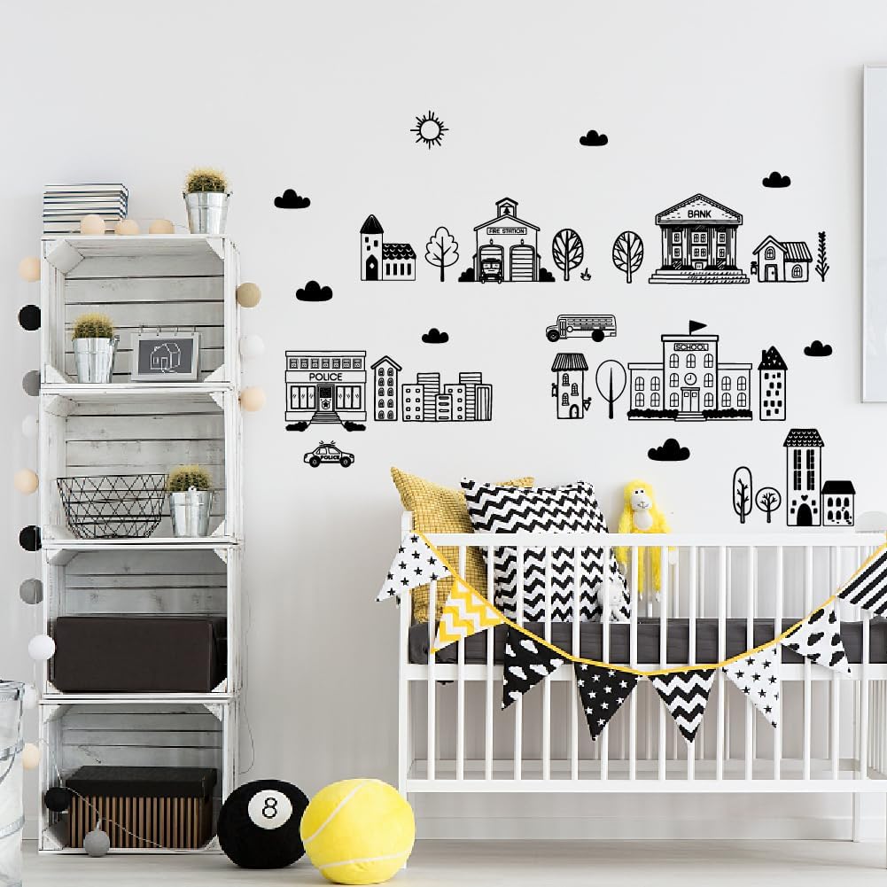 Building Wall Stickers Simple Wall Decals Public Place Decal School / Drawing of House / Black