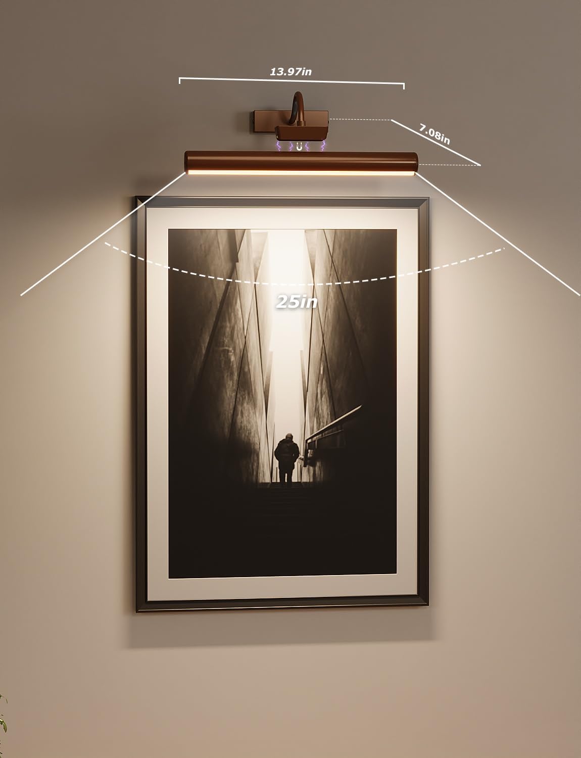 13" Wireless Picture Lights for Wall, Rechargeable Art Light, 2Pack Bronze | Aluminum Photo Frame Light, Remote & Touch