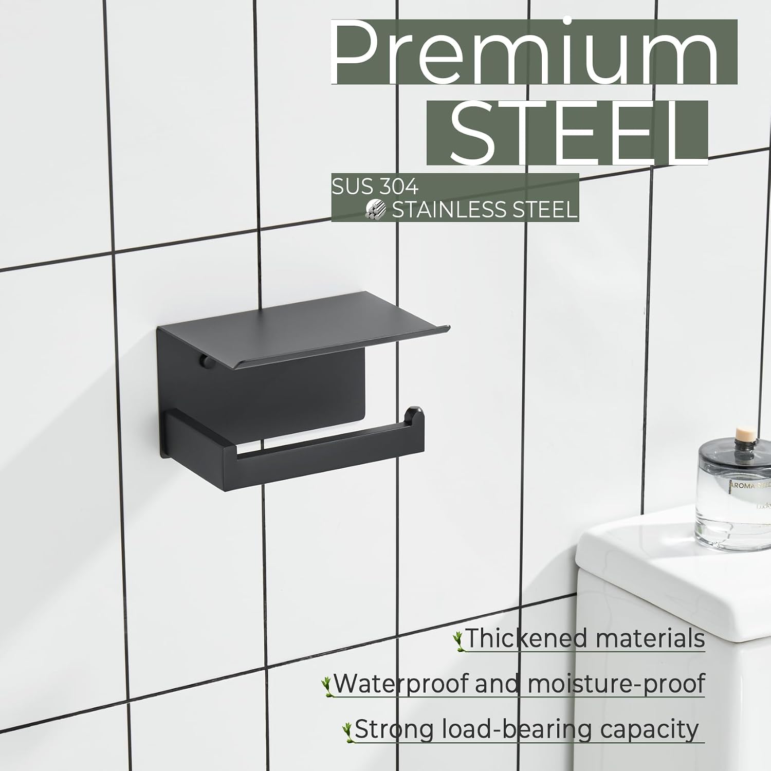 KOKOSIRI Black Toilet Paper Holders with Shelf Bathroom Toilet Paper Roll Holder SUS304 Stainless Steel Wall Mounted