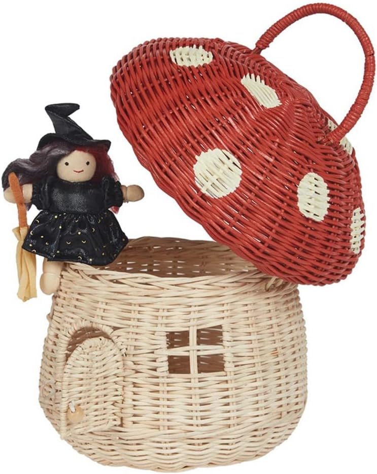 Handmade Rattan Mushroom-Shaped Storage Basket- Handmade Handcrafted Decoration Artwork Rattan / Red