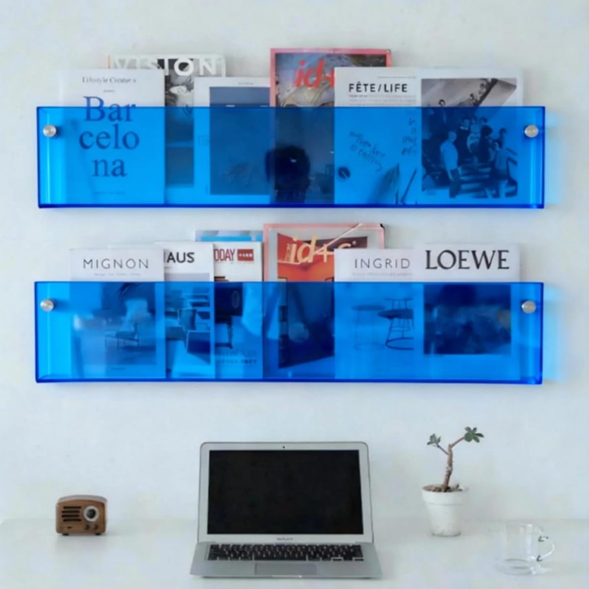 ROYALITA 2-Pack Acrylic Magazine Holder Brochure Holder, Blue 36 Inch | Record Magazine Rack, Fashion Floating