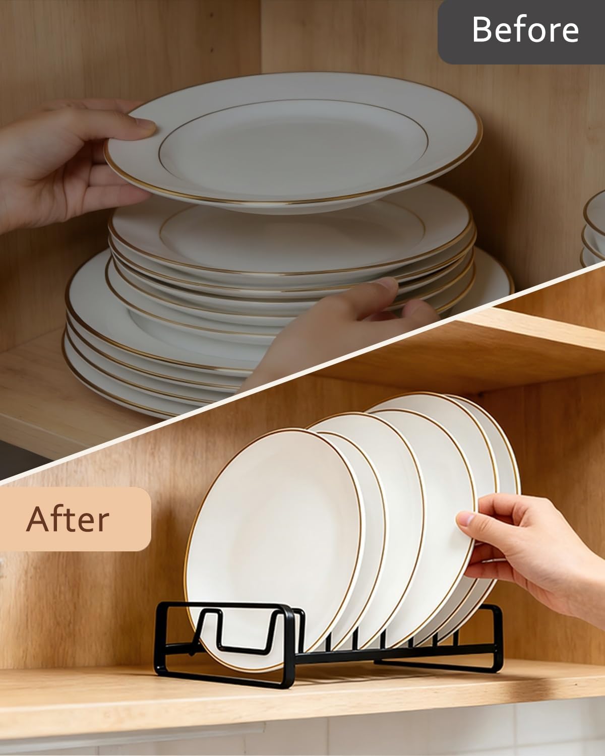2 Pack Plate Holders for Cabinet Upright Cabinet Dish Drying Racks Organizers (for 6In. 10In. Plates) Metal Plate