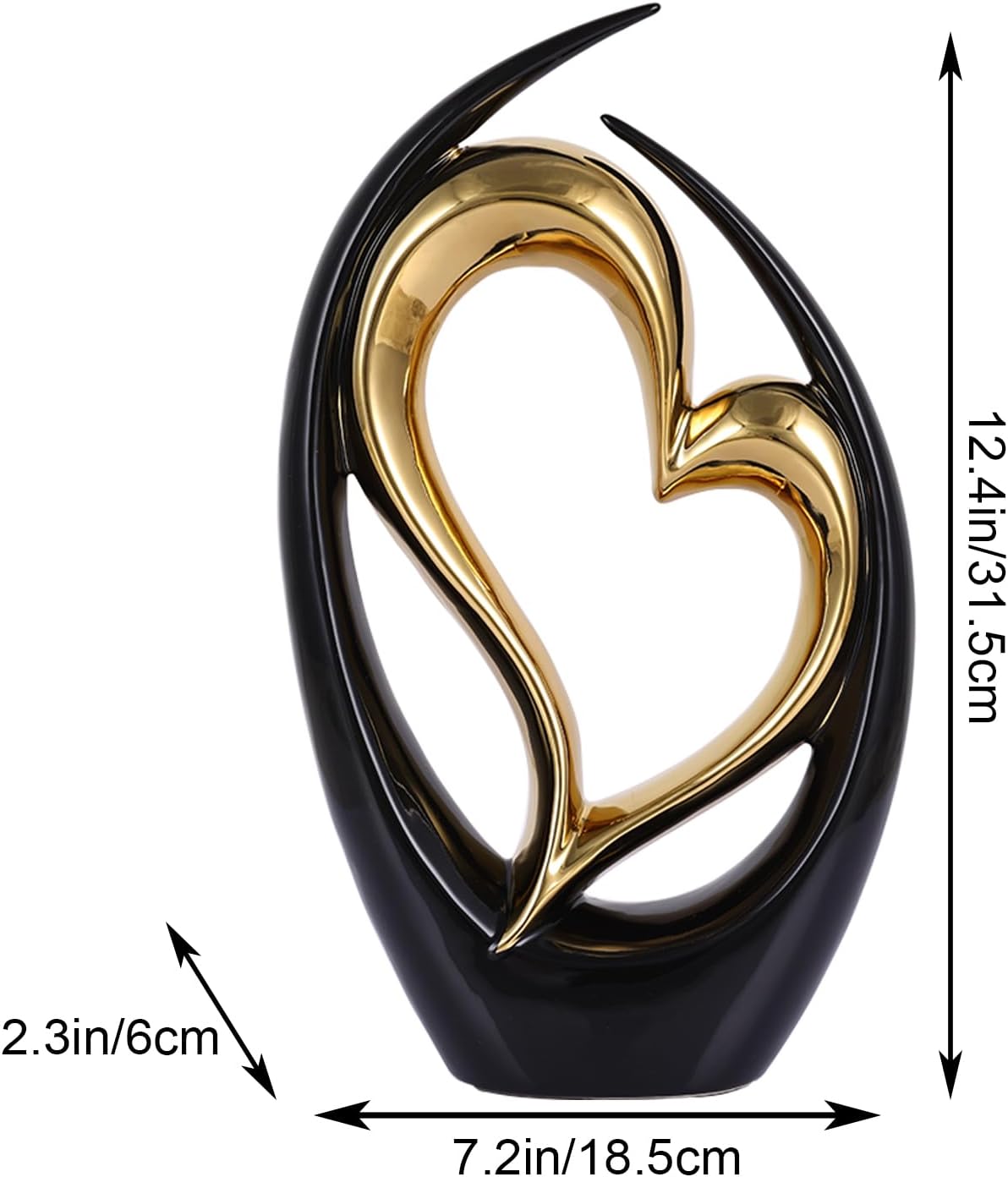 Heart Decor Ceramic Heart Statue Modern Shelves Knick Knacks Decor / Black and Gold