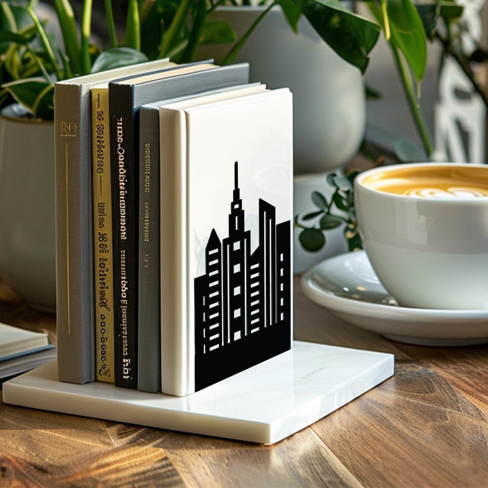 Metal Bookends / Modern Decorative Heavy Duty Study Book Support Stoppers / Building