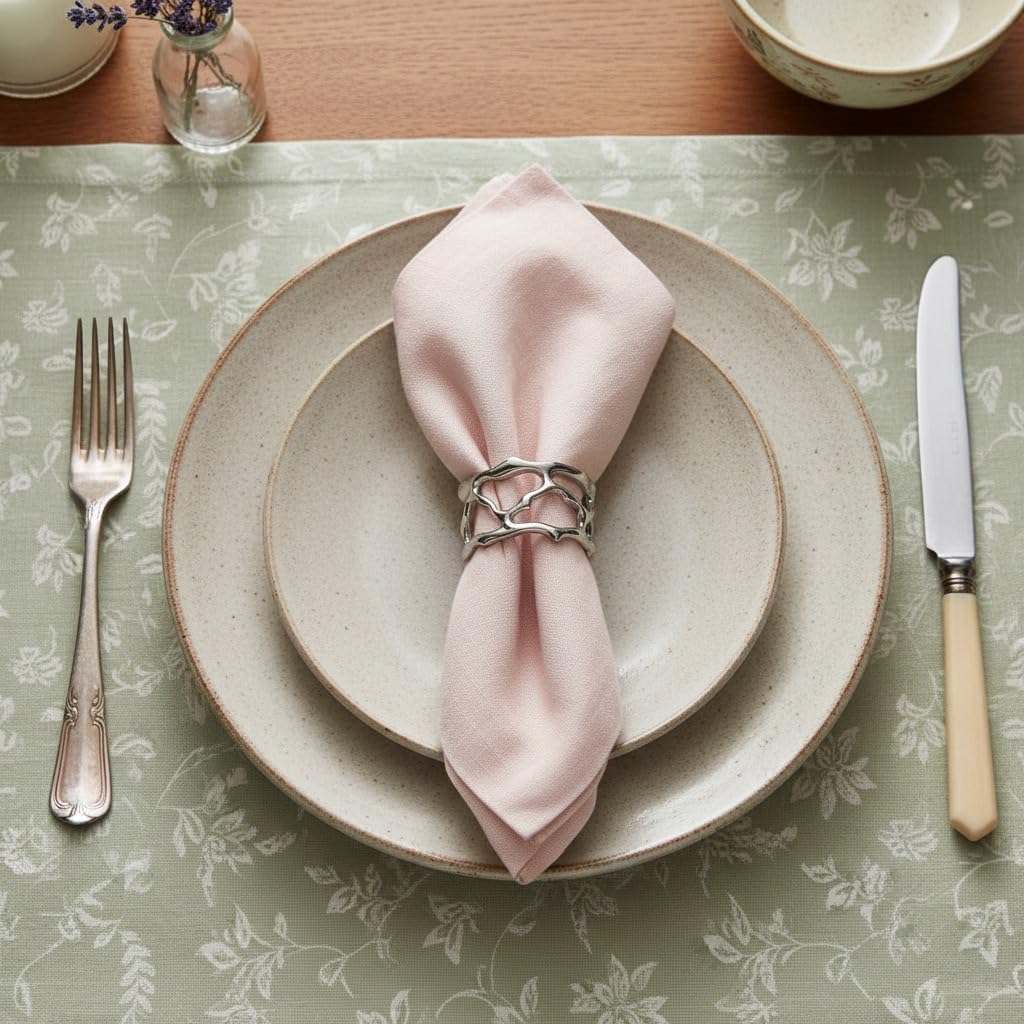 QAP Stainless Steel Napkin Rings, Elegant Coral Design Buckles Set of 2 | Polished shiny surface; Modern wedding