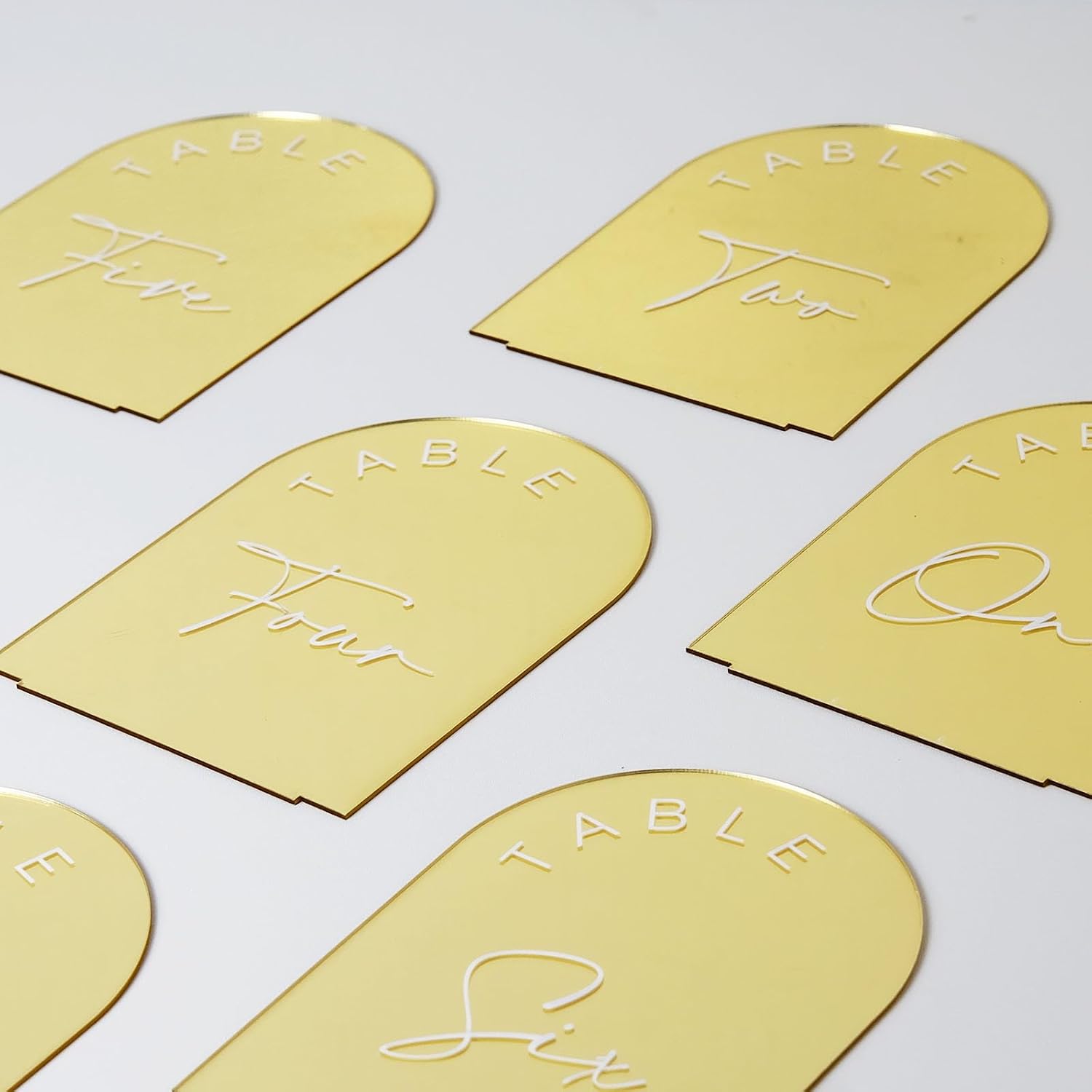 Gold Mirror Arch Wedding Table Numbers 1-20 with Stands, 5x7 Inch Acrylic Arch Sign with Holder, Gold Arch Acrylic