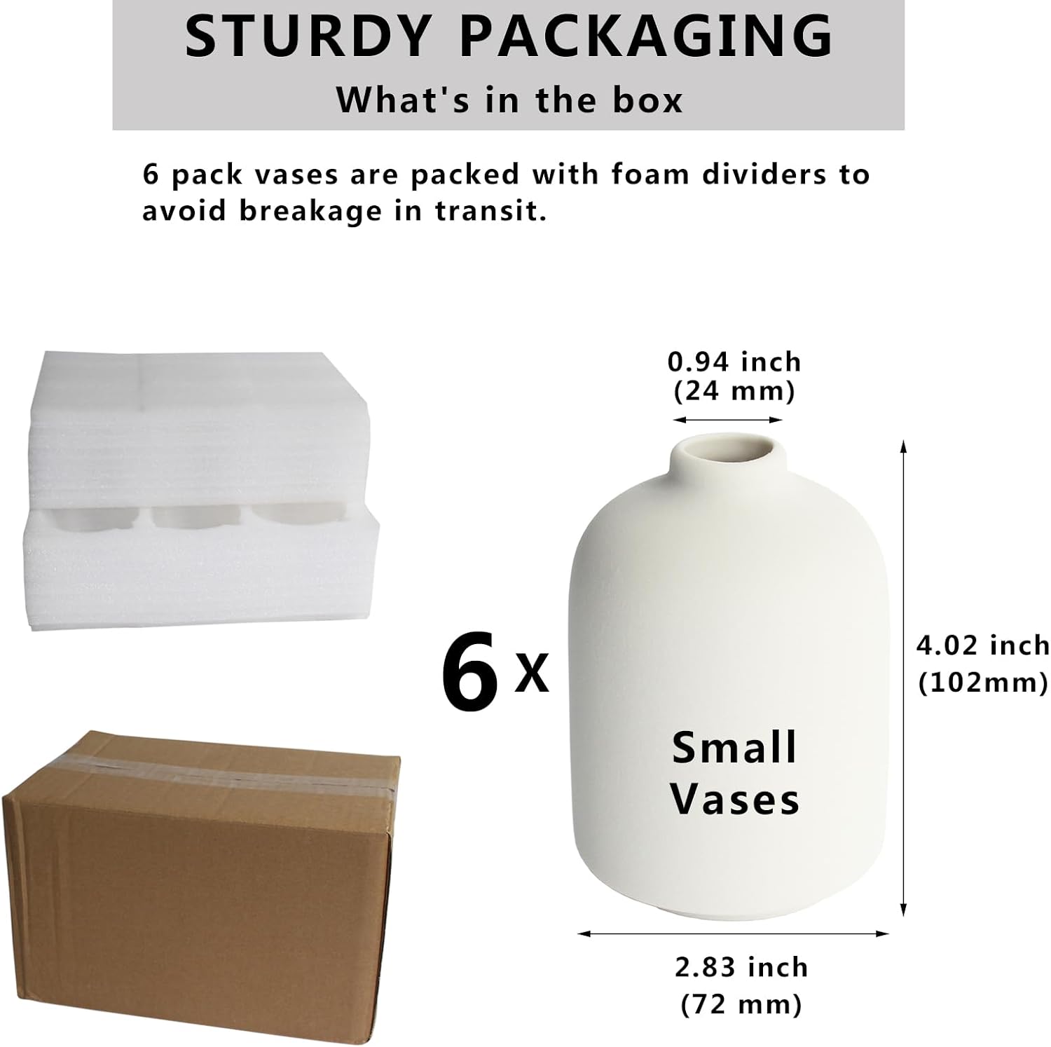 Boho Vase / Ceramic Vases for Pampas Grass / Small / White-b / Set of 6