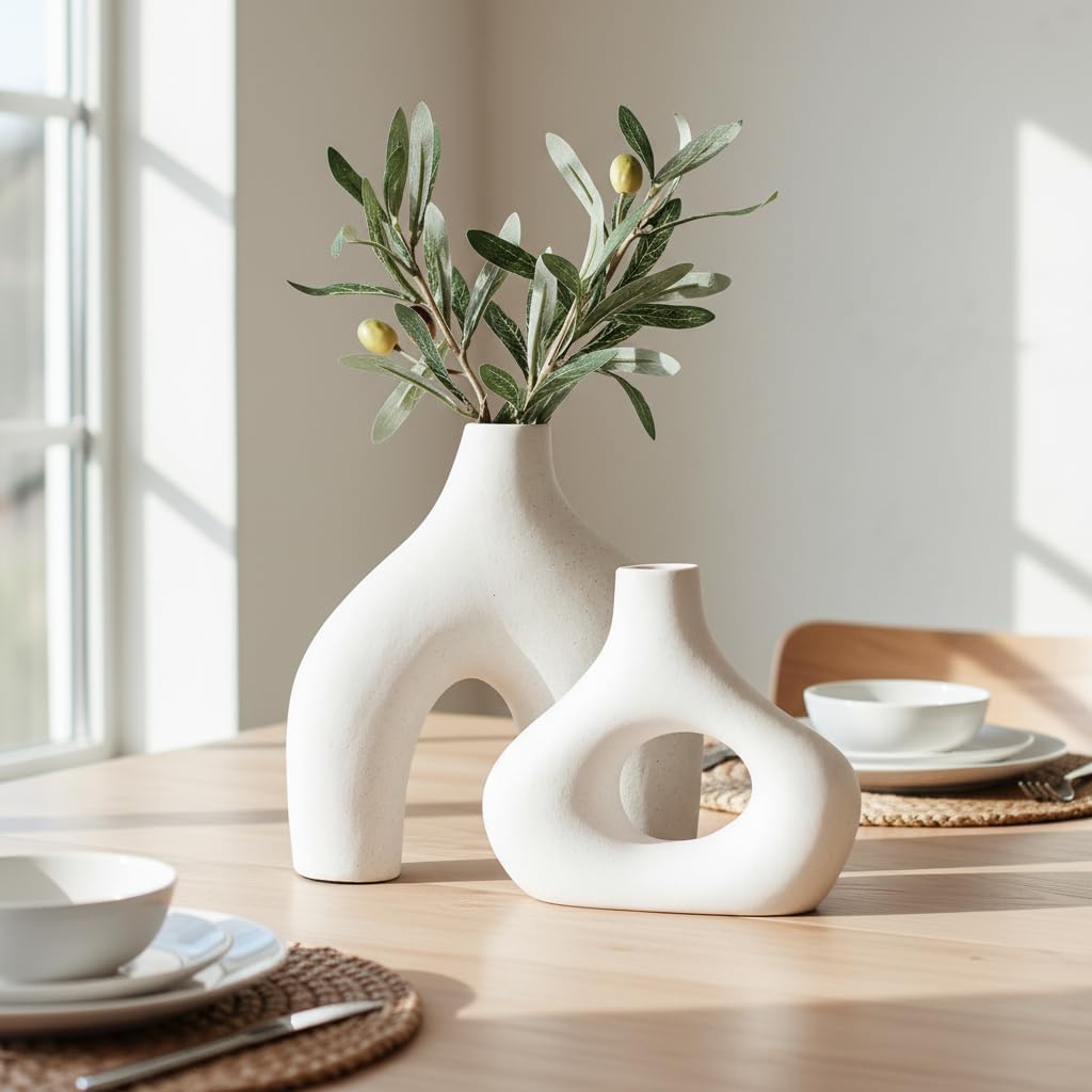 White Large Ceramic Vase / Warm White / Set of 2