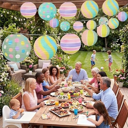 12 Pack Pastel Paper Lanterns for Easter Party Decorations
