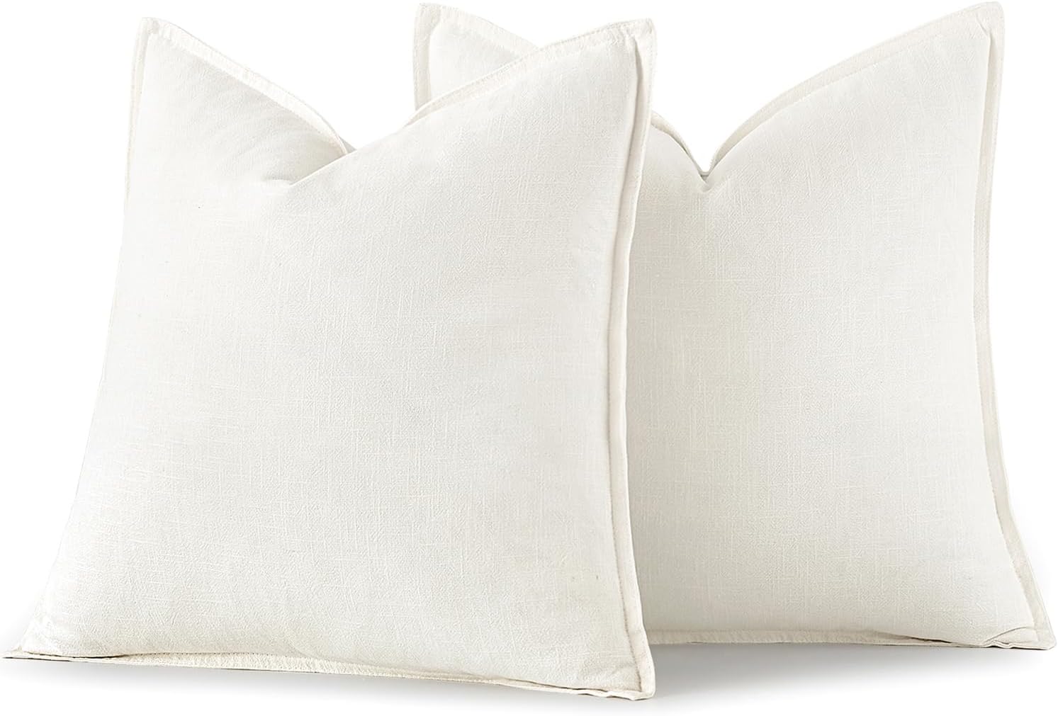 Decorative Linen Pillow Covers Boho Farmhouse Neutral Couch Throw / 20 x 20 / Cream White / Set of 2