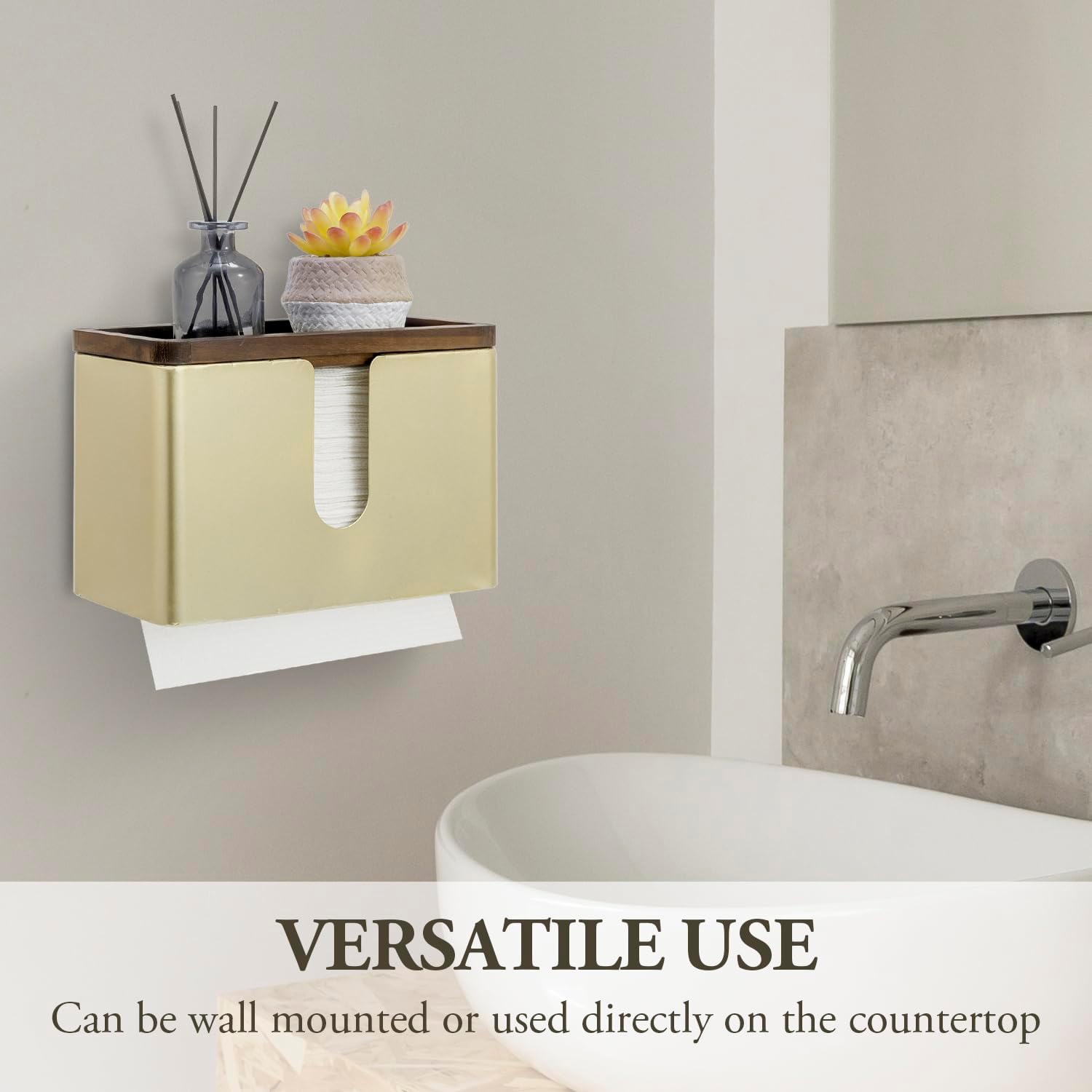 MyGift Gold Wall Mounted Paper Towel Holder, Folded Towel Dispenser | Wall dispenser neatly stores folded hand towels