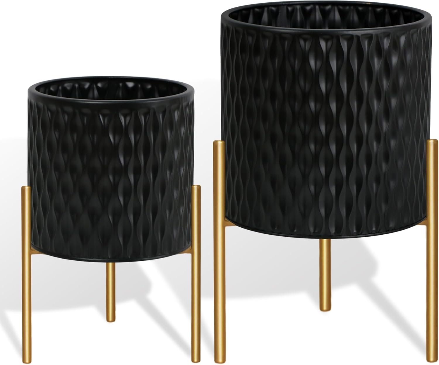 ARNIS Plants Pots with Stand, Large Size Flower Pots, Set of 2 Unique Mid Century Decorative Metal Flower Pots with