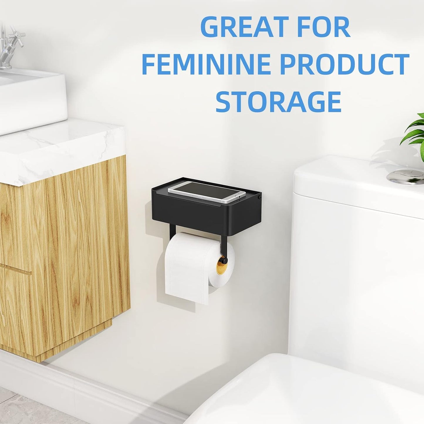 JUYSON Toilet Paper Holder with Shelf, Flushable Wipes Dispenser Fits for Bathroom Wipe Storage, Keep Your Wipes Hidden