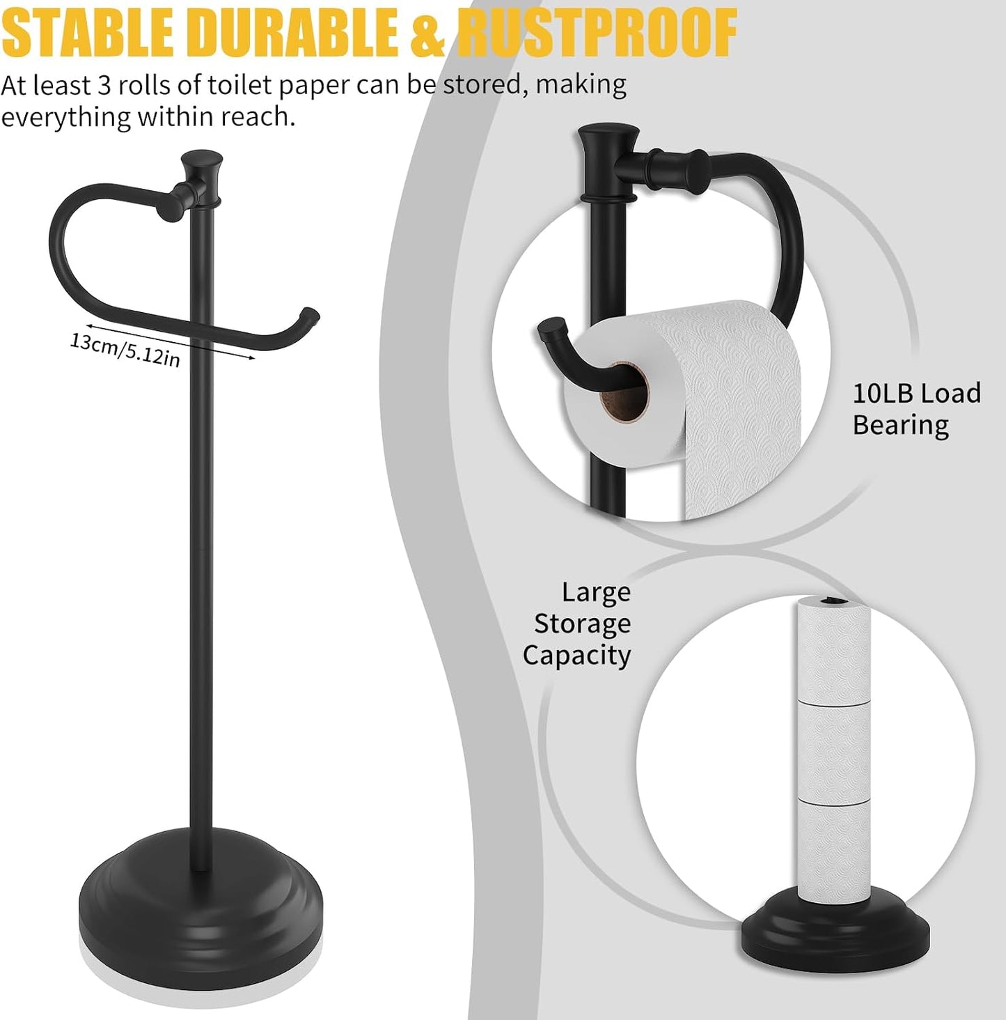 Toilet Paper Holder Floor Stand, Bathroom Freestanding Black | Toilet Tissue Roll Holder, Free Standing Rack with
