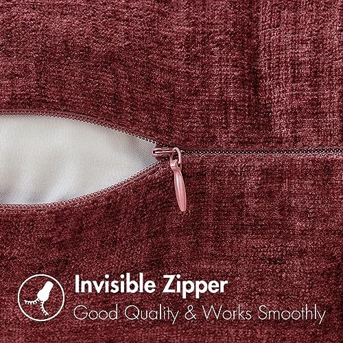 MIULEE Soft Chenille Throw Pillow Covers Burgundy 18x18 Inch Pack of 2