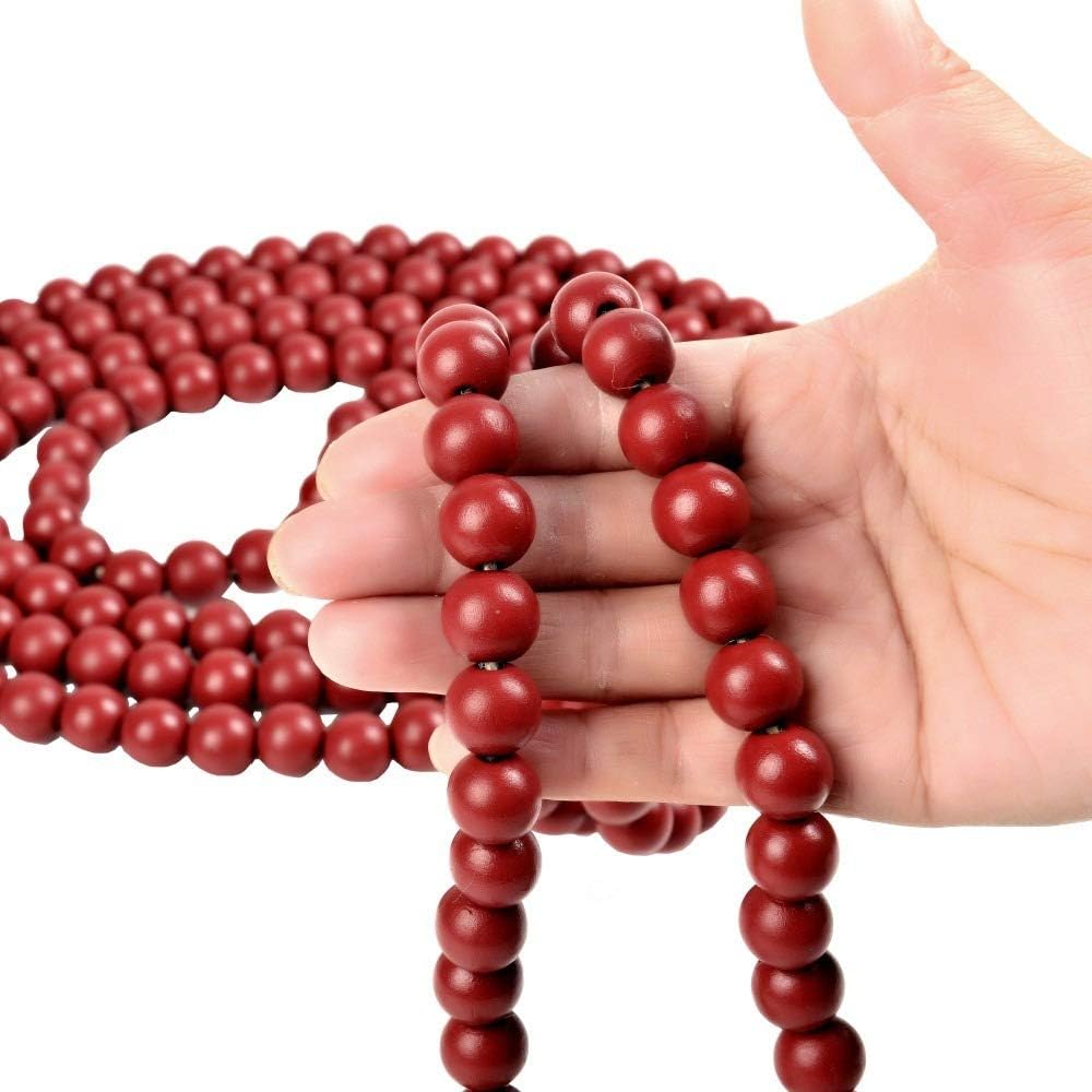 Christmas Wooden Bead Garland Bright Red Wood Bead Garland Christmas Tree / Dark Red / 9 Feet