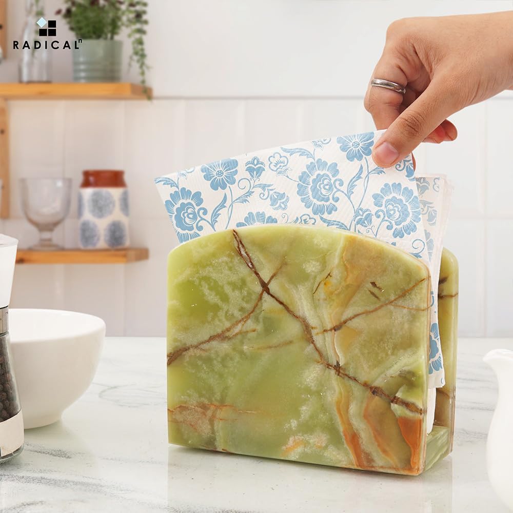 Marble Napkin Holder 5.5" Onyx Handmade Simple Modern Home & Kitchen Napkins Paper Holder / Green