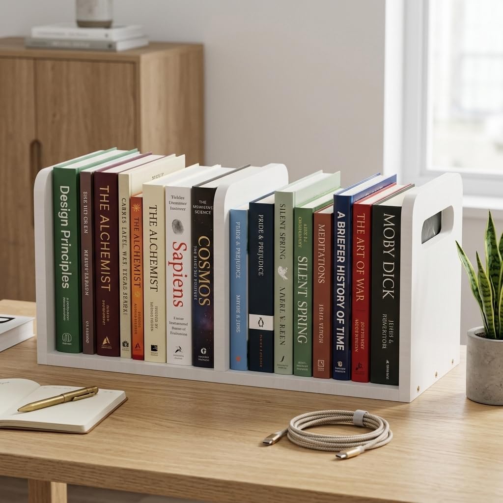 100% Solid Wood Adjustable Desktop Bookshelf / White