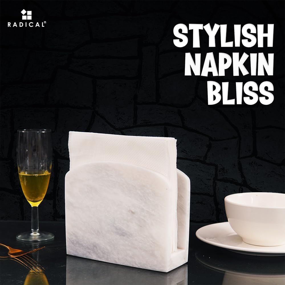Marble Napkin Holder 5.5" Handmade Dining Table Napkins Holder / White