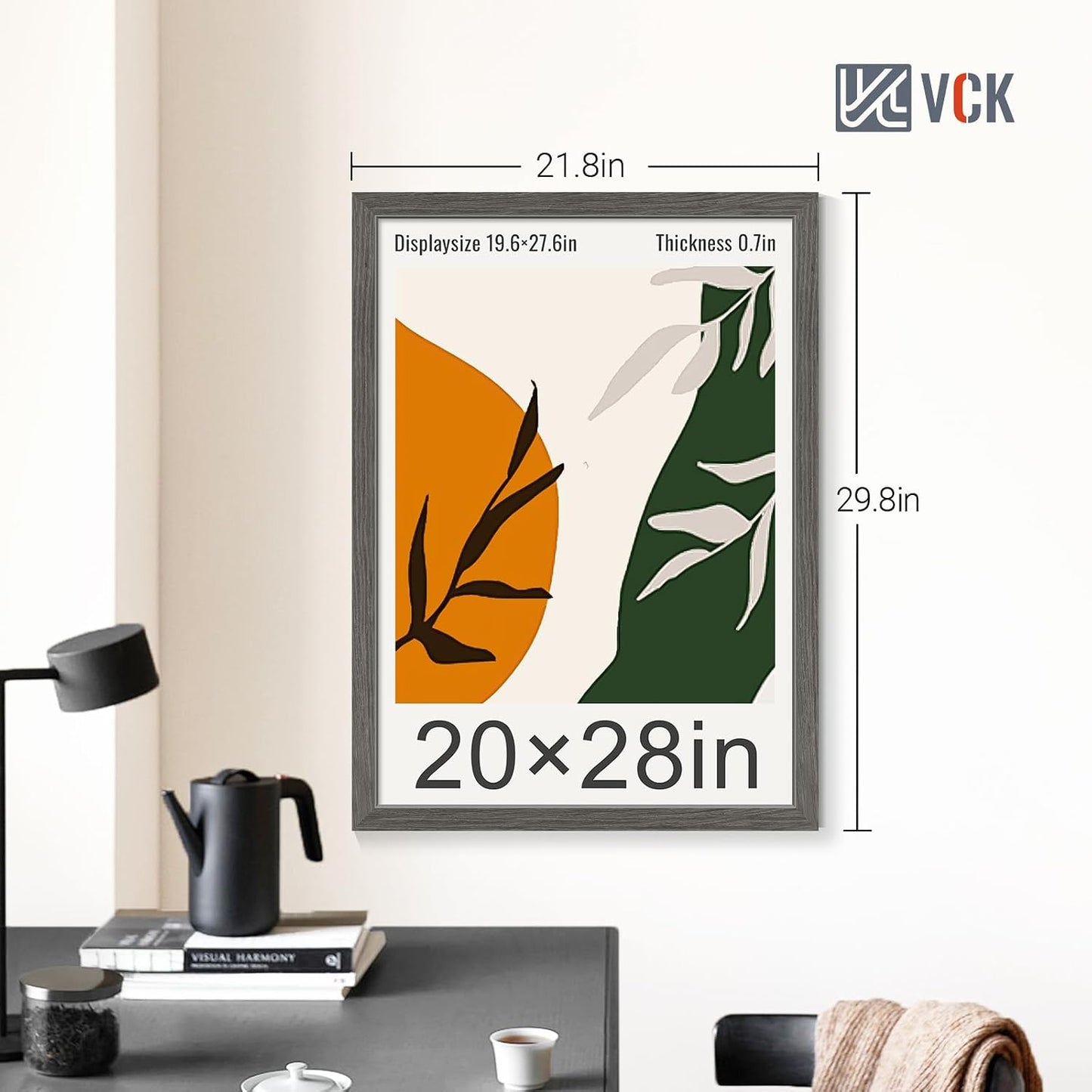 VCK 20x28 Picture Frame Gray 4 Pack, Wide Thick Wood Border, for Poster | Exclusive Woodgrain, Wall Hanging, HD