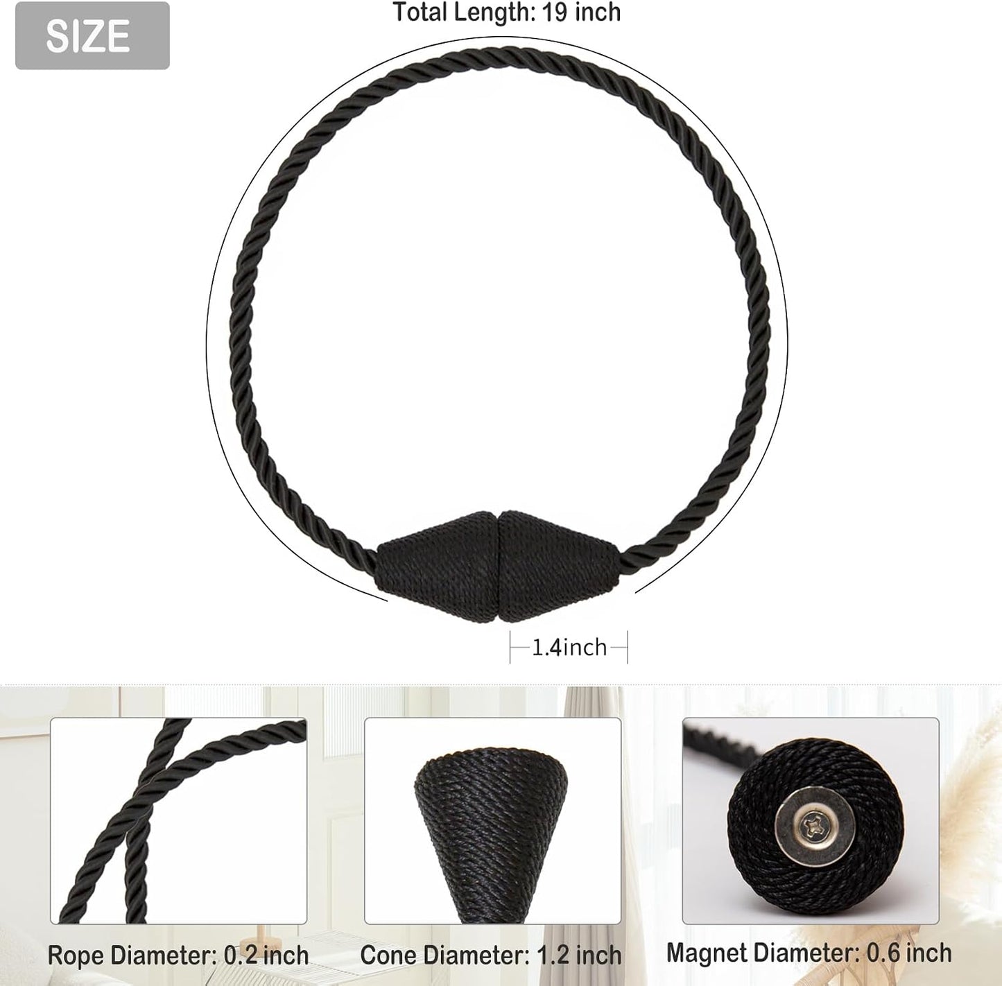 Magnetic Curtain Tiebacks 8 Pack Outdoor Rope Curtain Tie Backs Decorative Window Treatment Holdbacks for Home