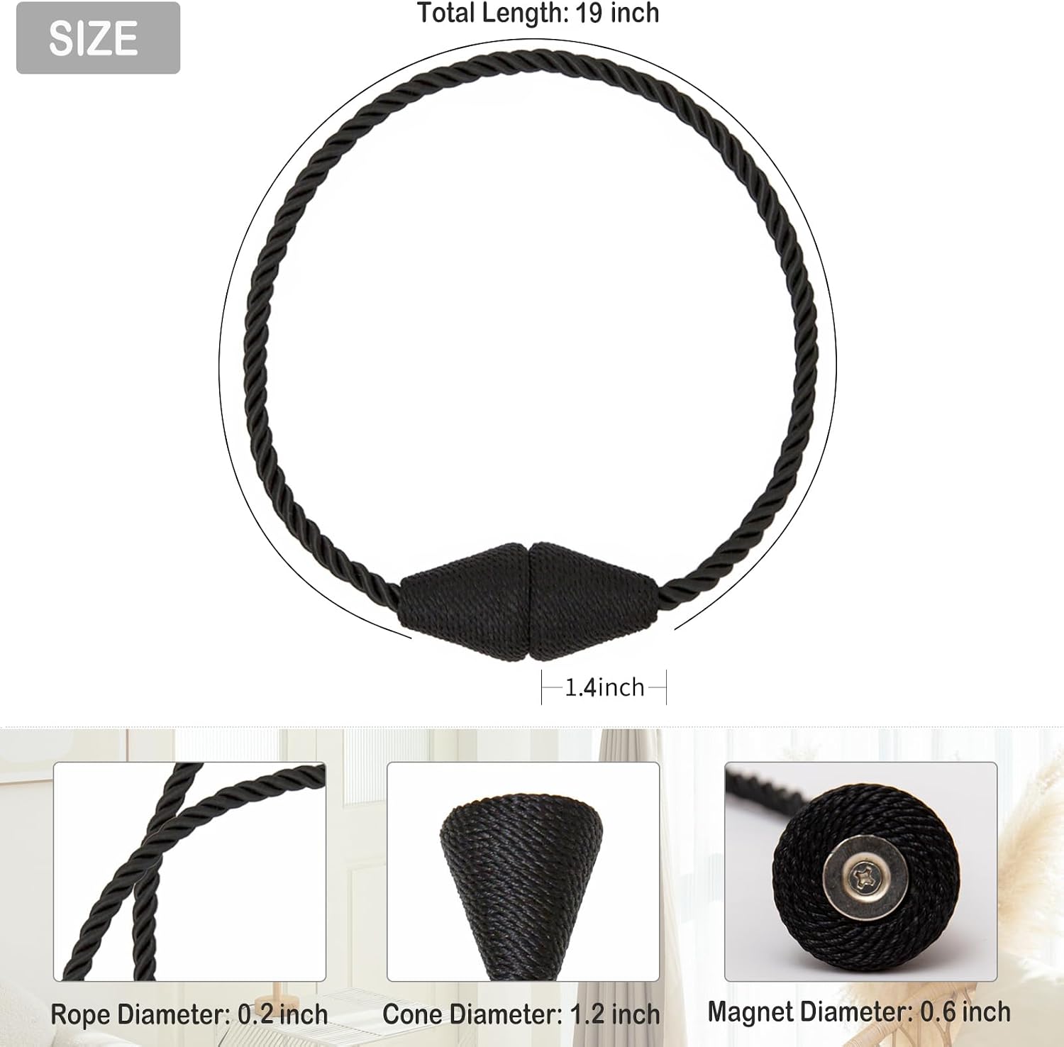 Magnetic Curtain Tiebacks 8 Pack Outdoor Rope Curtain Tie Backs Decorative Window Treatment Holdbacks for Home
