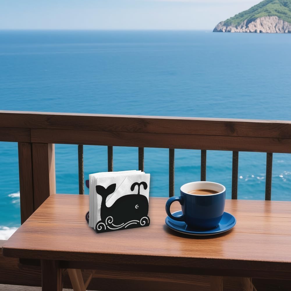 Cartoon Decorative Metal Napkin Holder / Whale / Black / 5.3 x 4.1 x 1.9