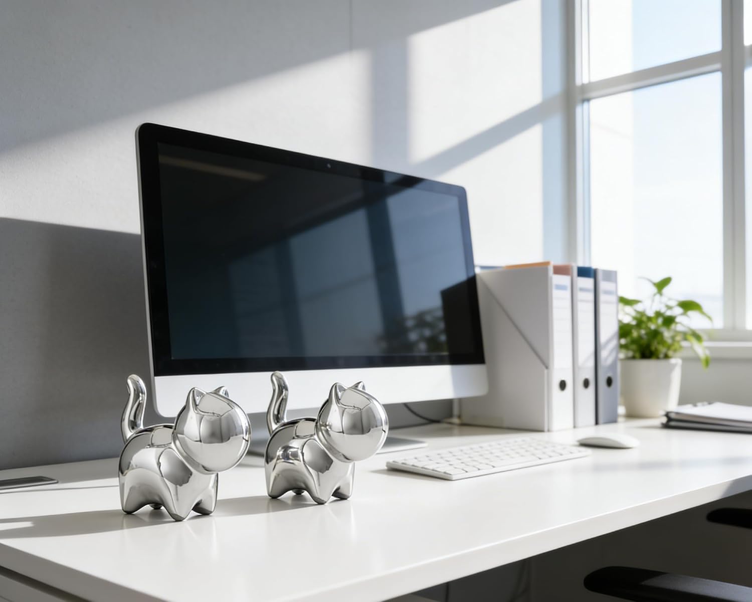 Ceramic Cat Figurines / Silver / 3 Inch / Set of 2
