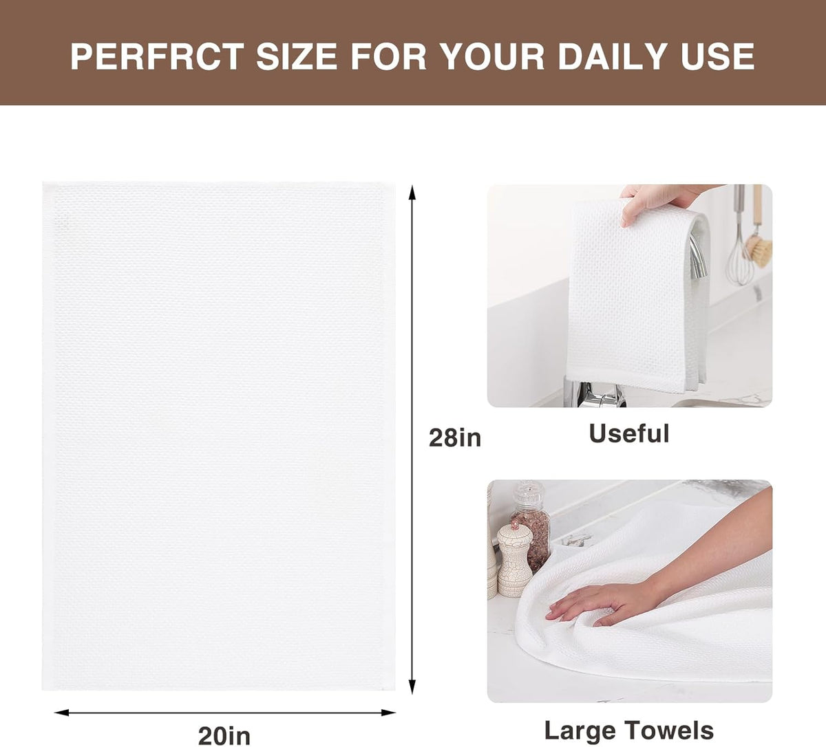 Homaxy 100% Cotton Oversized Waffle Weave Kitchen Towels 8-Pack, White | 20 x 28 Inches, Ultra Soft Absorbent Dish