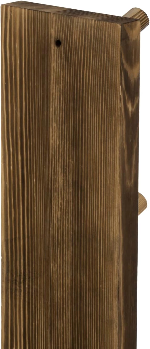 MyGift Wall Mounted Wooden Mug Rack - 3 Hook Rustic Burnt Wood Teacup Mug Storage Organizer, Set of 2