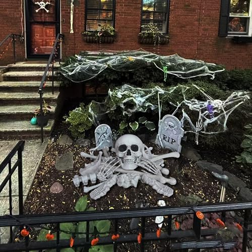 28 Pieces Skeleton Bones with Skull Bag of Plastic Bones Scary Groundbreakers for Halloween Yard Lawn Decoration (Gray)