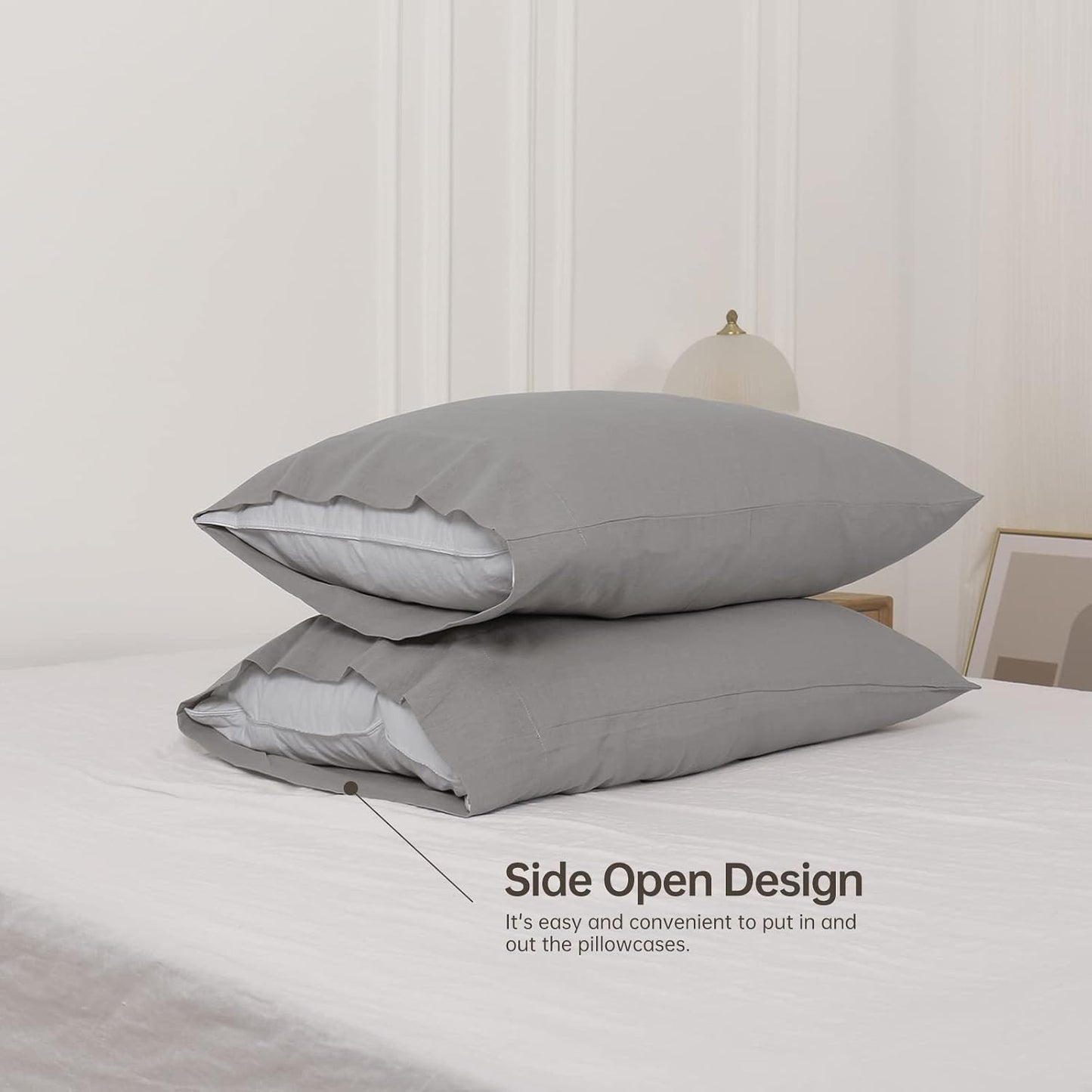 Linen Pillowcases 1 Pair Basic Style 55% Euro Linen 45% Cotton Blend / 20 x 30 / Grey / Set of 2