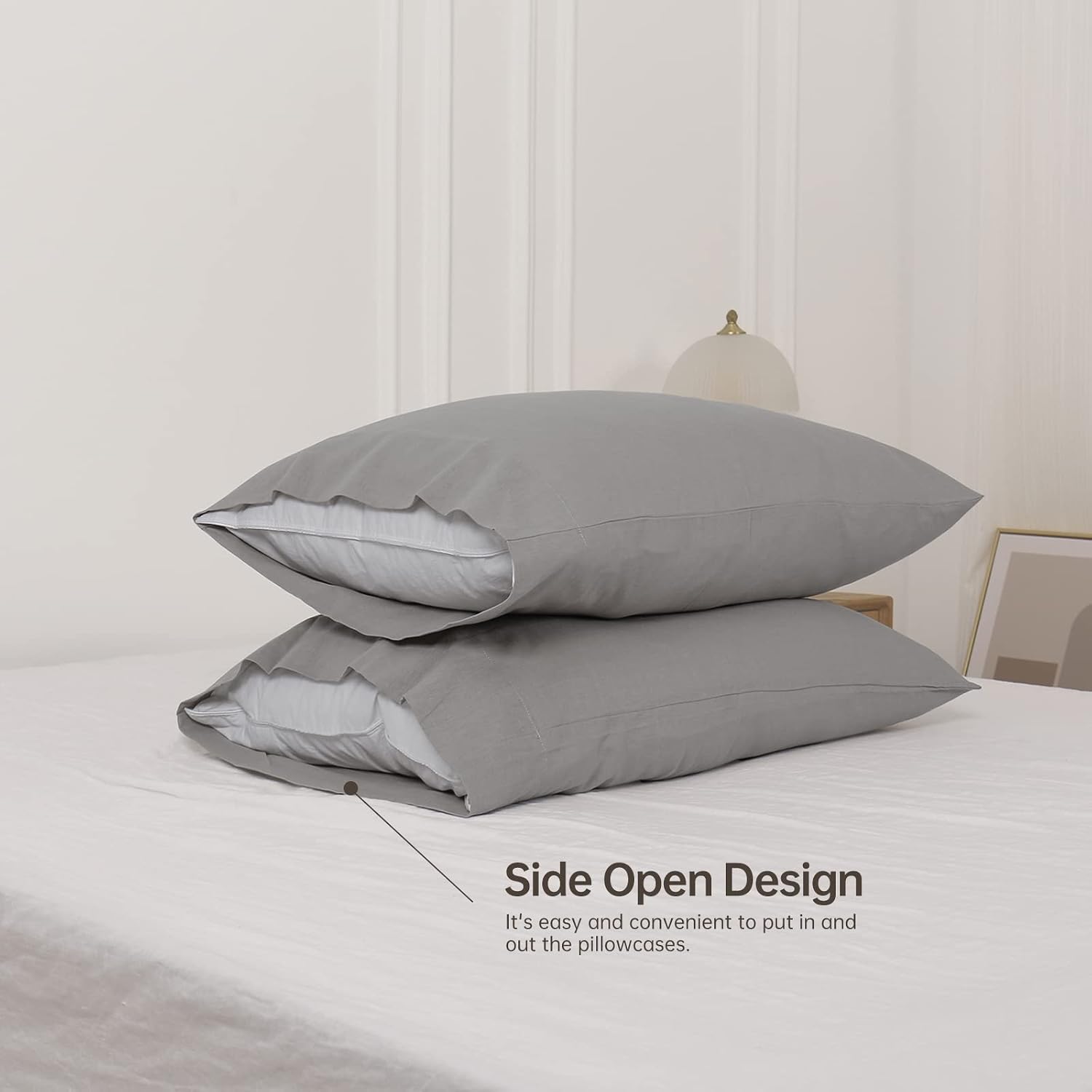 Linen Pillowcases 1 Pair Basic Style 55% Euro Linen 45% Cotton Blend / 20 x 30 / Grey / Set of 2