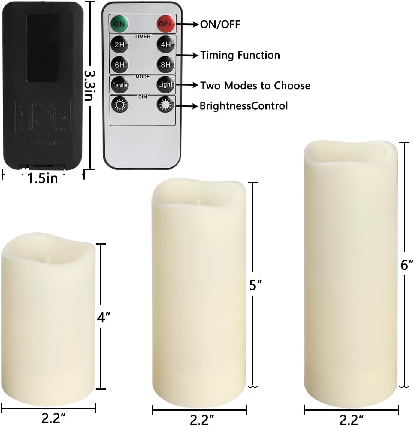 YOROXRG Set of 24 Waterproof Outdoor Flameless Candles, LED Candles with 4 Remote and Timer,(H 4" 5" 6" x D 2.2"),for