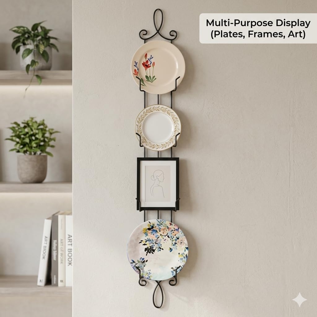 HOHIYA 42" Wall Plate Display Rack 2 Pack 4 Tier Metal Holder Black | Wall-mounted display rack organizes collectible