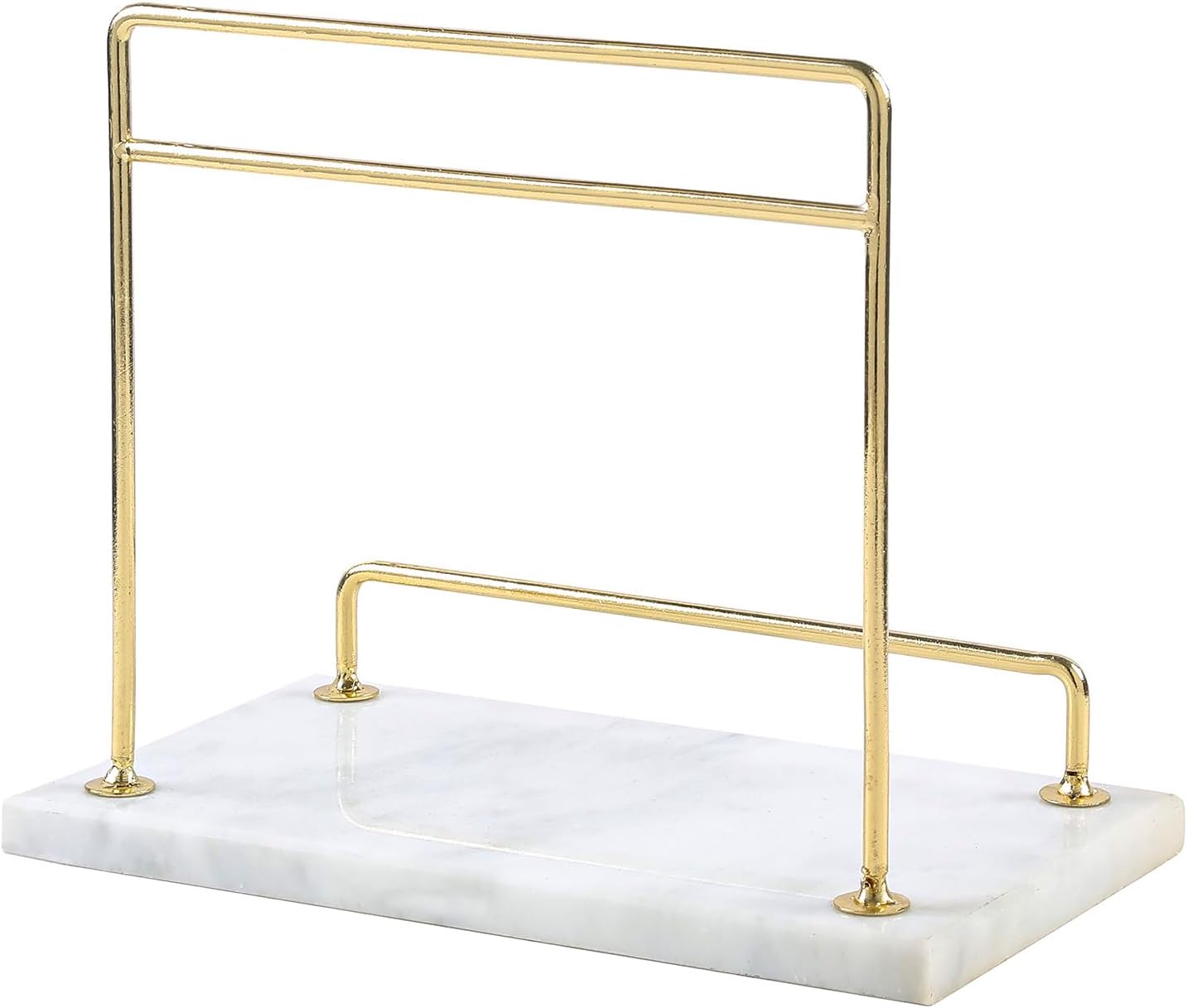 MyGift Modern Marble Cookbook Stand, Kitchen Countertop Recipe Holder Stand with Brass Tone Metal Rail